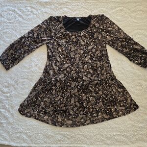 Brown Paisley Long Sleeve Dress